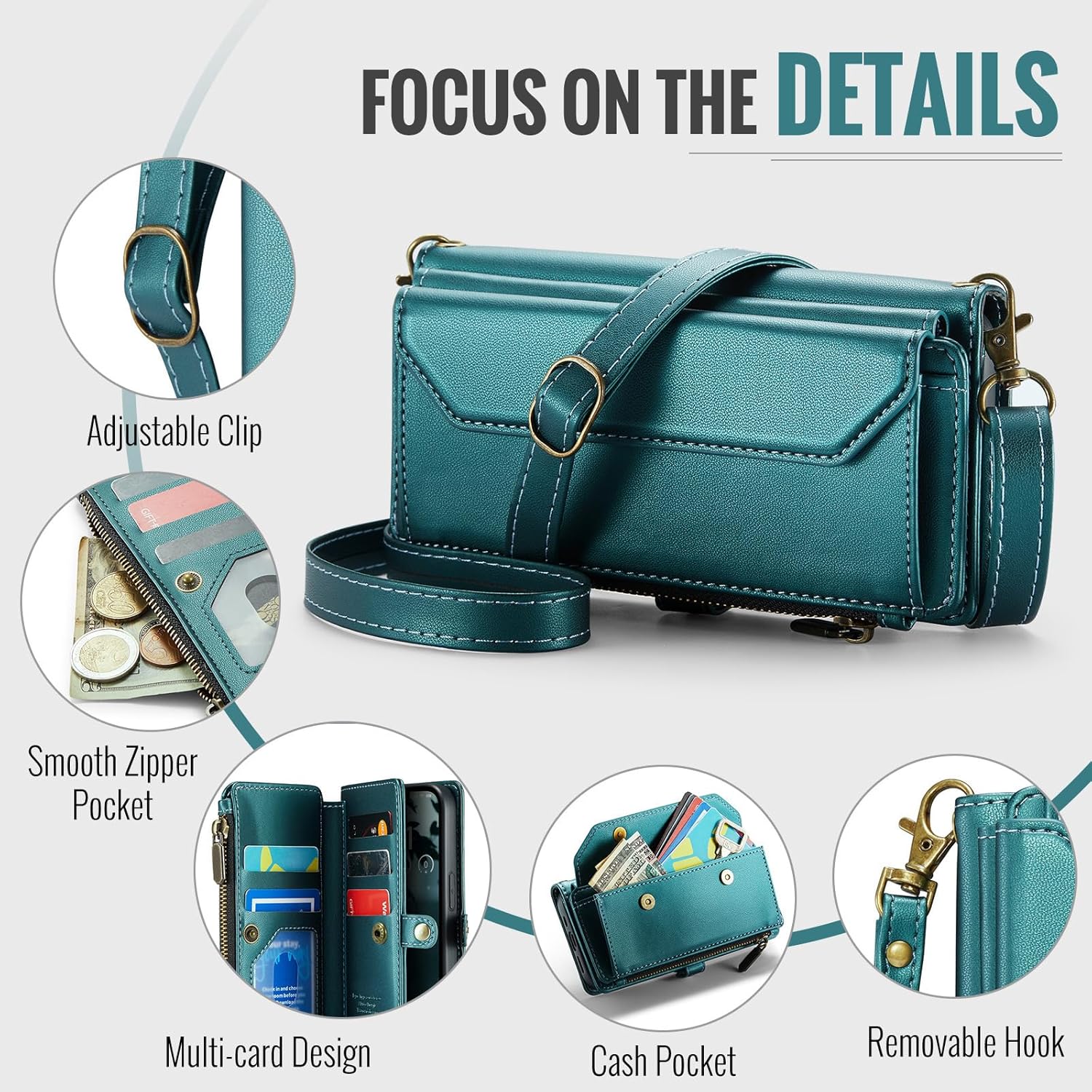 Phone Case for iPhone 16e/SE 2025/SE 4 Zipper Wallet Cover with Tempered Glass Screen Protector and Flip RFID Blocking Card Holder Cell i Phone16e i16e 16 e SE4 4th Generation 16eCase Women Men Green