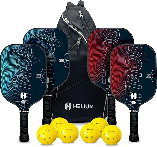 Miniatura 1 de Helium Atmos - Juego de 4 paletas de pickleball de fibra de carbono profesional certificada por USAPA con textura, núcleo de panal ligero, agarre