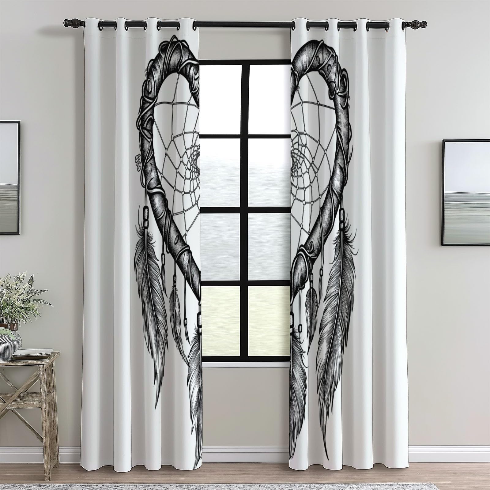 Blackout Curtains Bedroom Simple Style Heart-Shaped Dream Catcher Pattern, Geo-Thermal Insulated Energy Efficiency Window Treatment Sets Grommet Drapes for Kids Room 52