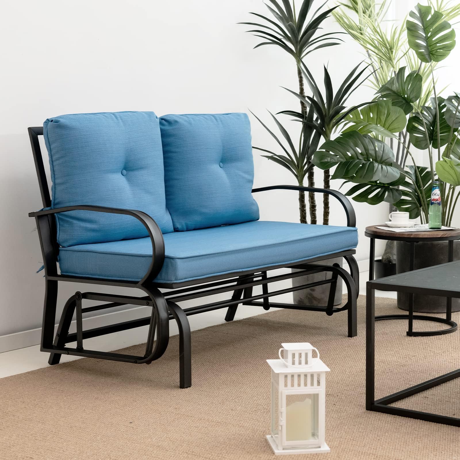 JY QAQA Patio Outdoor Metal Gliders Rocking Bench, Garden