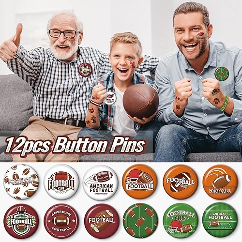 Miniatura 6 de Recuerdos de fiesta de fútbol sirven 12, pulseras de silicona, llavero, mini bolas de espuma para el estrés, pines de botón, tatuajes temporales,