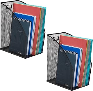 Mind Reader Vertical File Organizers Metal Mesh Desktop Holders Set of 2 Black - Space-Saving Folder Magazine Storage