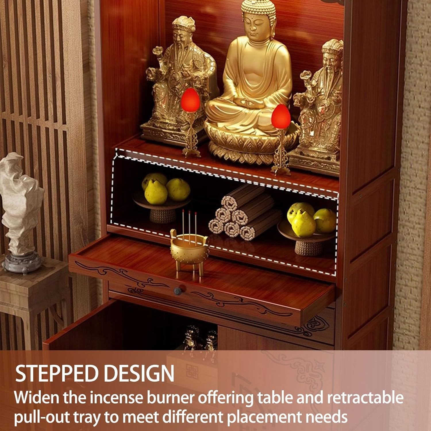 Shrine Altar Table,Personal Meditation Altar Cabinet with Storage,Personal Shrine Stand with Drawer, Chinese Buddha Niche Offering Table for Living Room(53cm/20.8in)