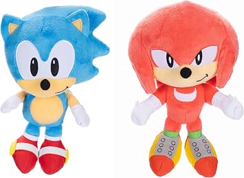 JAKKS Pacific Sonic The Hedgehog 9" Plush 2-Pack, Sonic & Knuckles Collectible Stuffed Toy