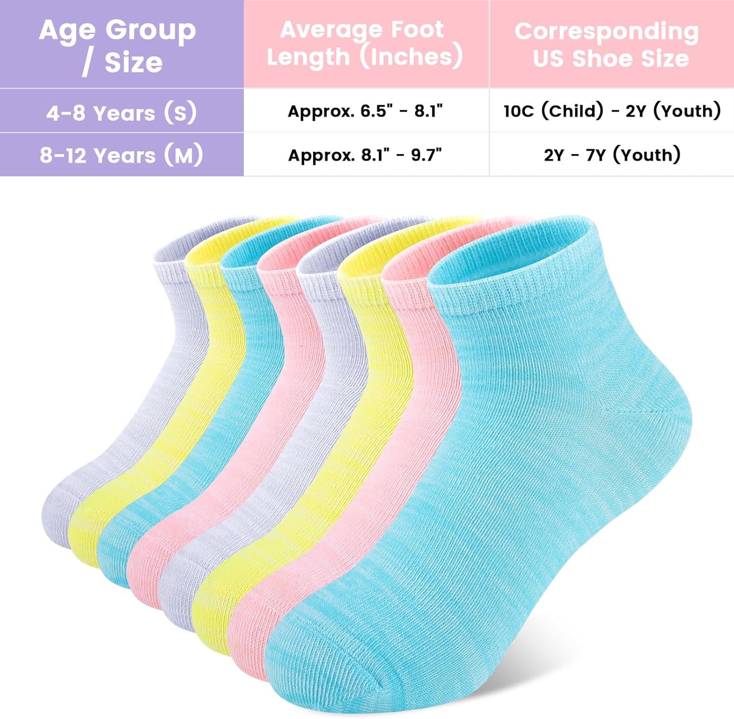 20 Pairs Cute Girls Socks Assortment, Ankle Socks for School, Play & Daily Wear, (Fits 6-12 Years) - Image 3