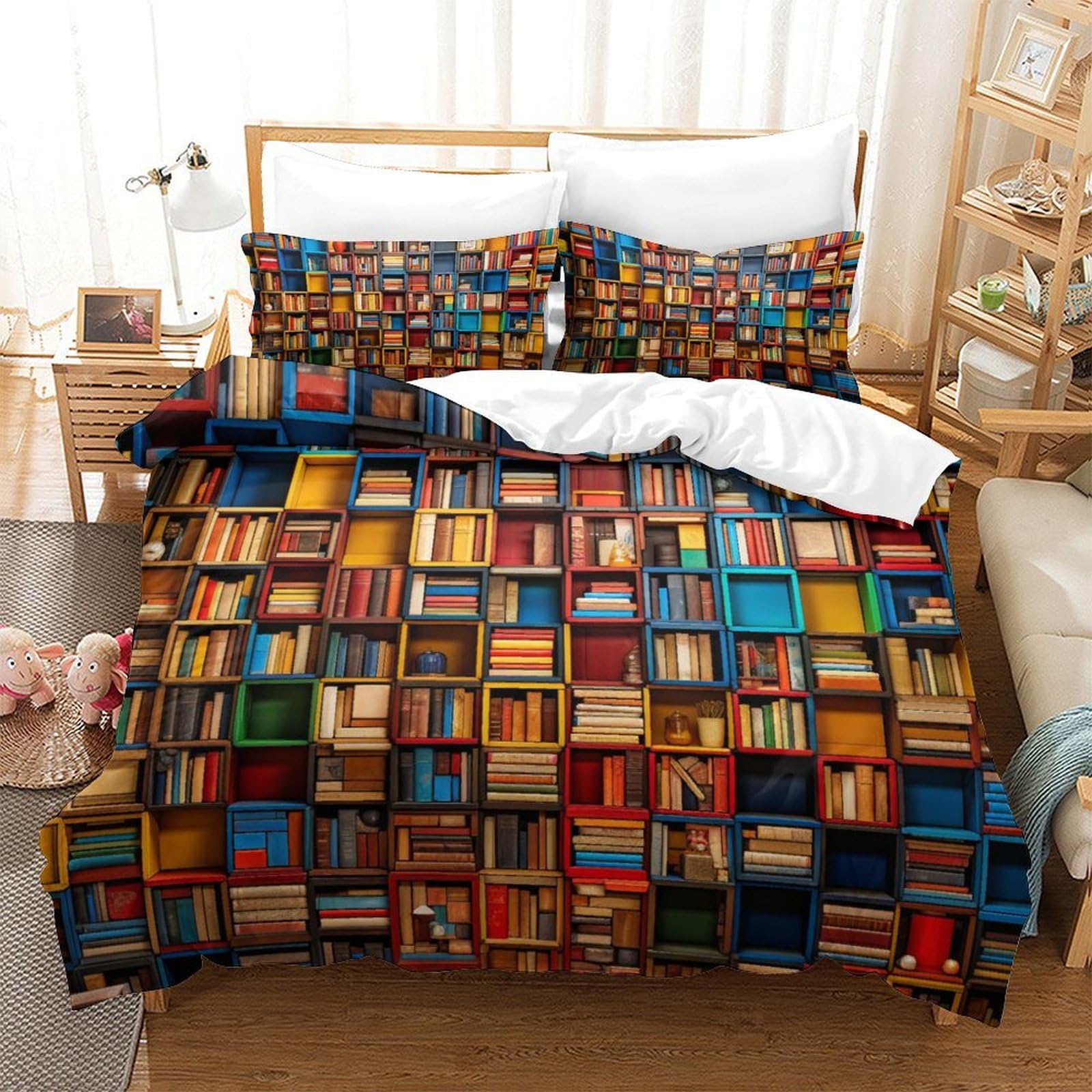 Housse de couette étagères de livres 3D zippée pour simplifier le lit des ados