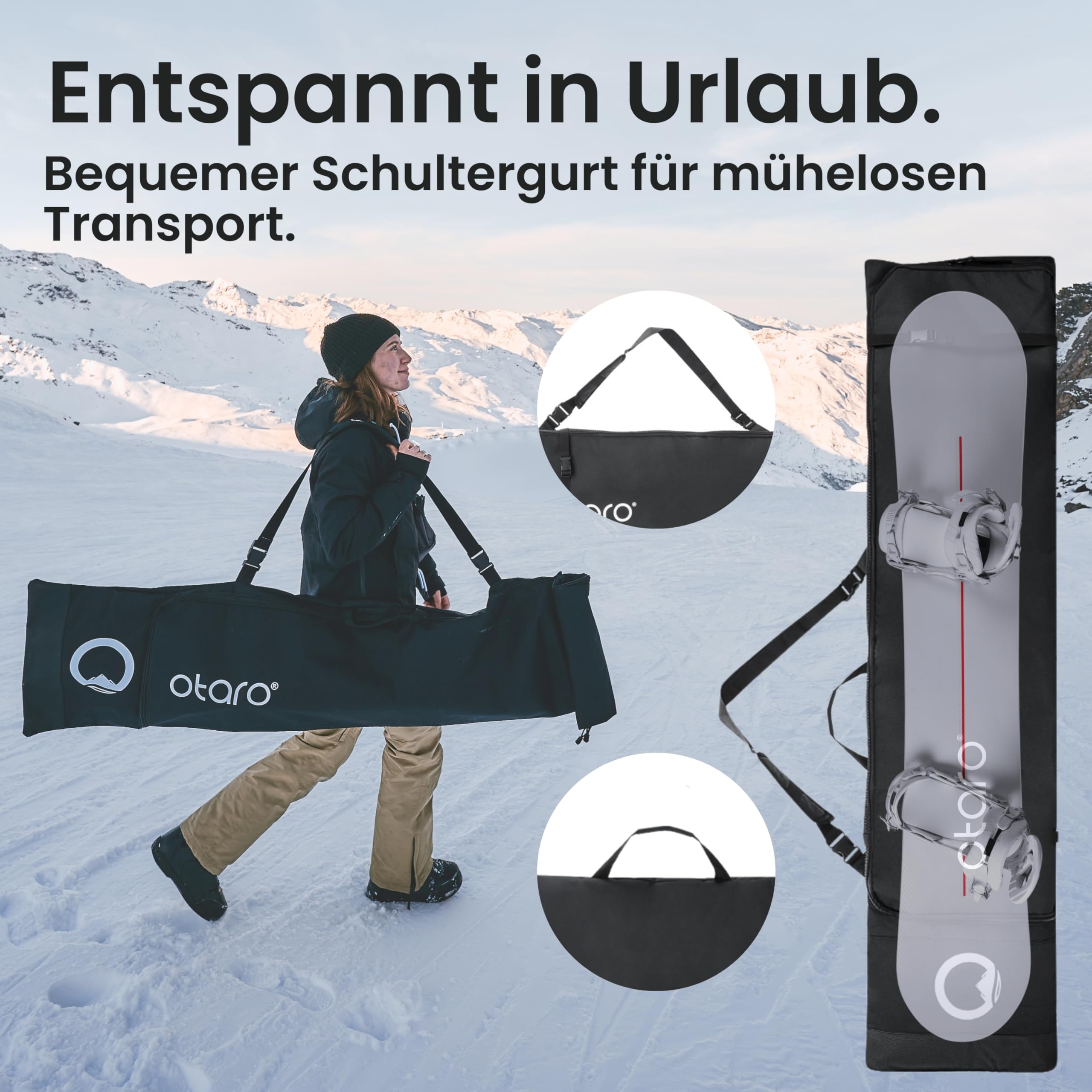 Otaro Snowboardtasche | längenverstellbare 140–180cm Snowboard Tasche | Snowboard Bag wasserfest & gepolstert | Auch als Wakeboard Tasche, Skitasche, Skitasche für 2 Paar (60.000 begeisterte Kunden)