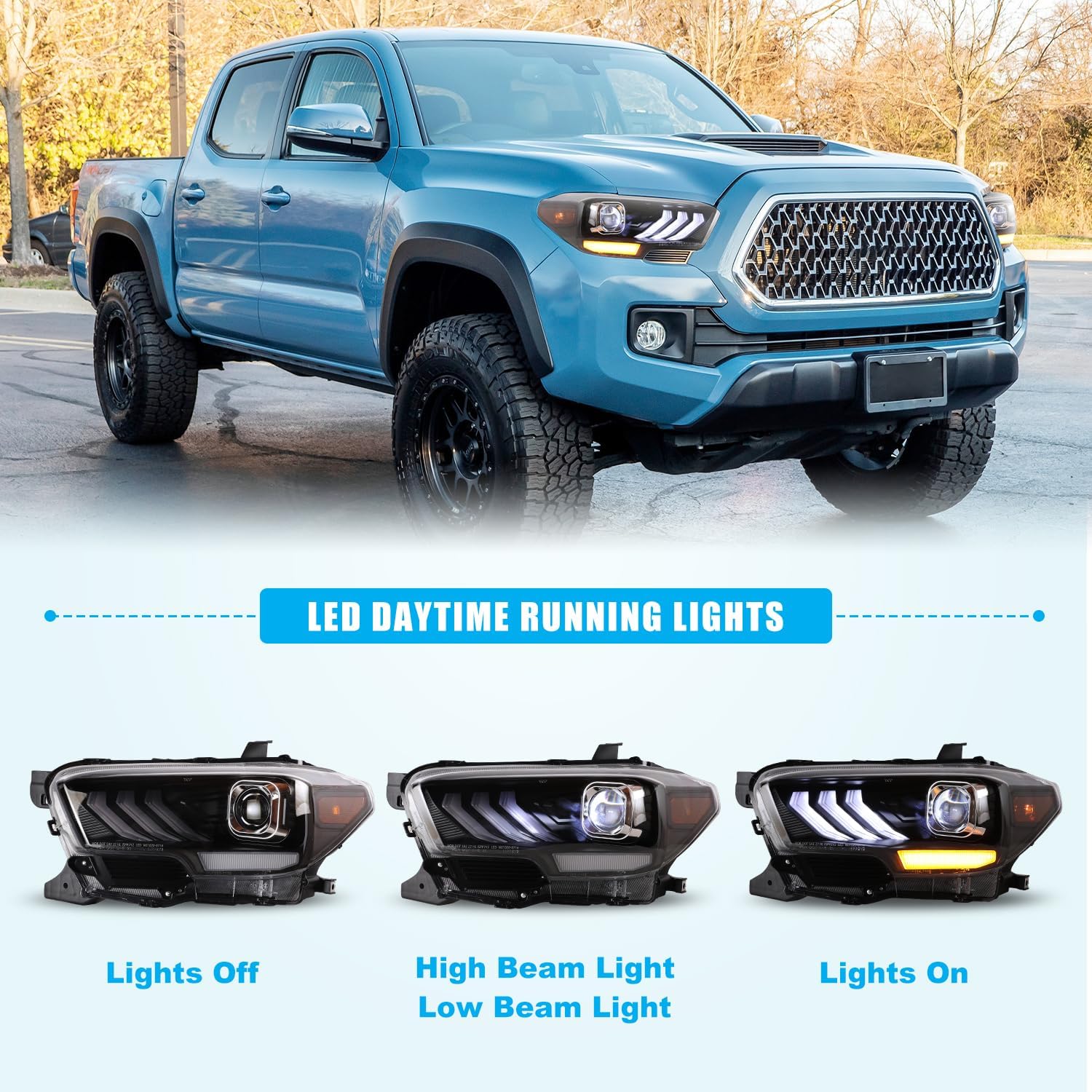 CPW Headlights Compatible with 2016-2019 Tacoma 2020-2023 Tacoma SR SR5 TRD Sport models only Projector Replacement Pickup Headlamp Assembly Black Housing Clear Lens