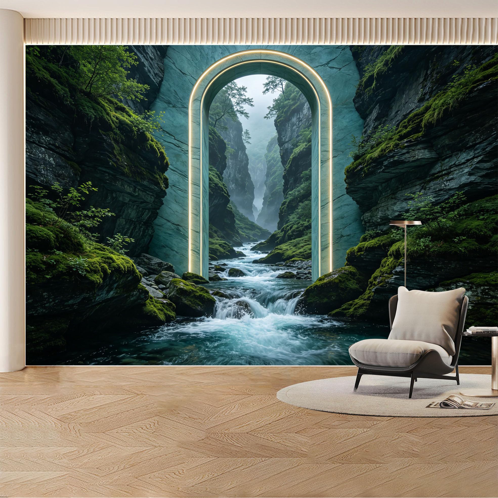 Custom Wall Mural Wallpaper Cherry Blossom Valley Landscape Nature Wall Decor Large Wall Art Misty Romantic Nordic Removable SelfAdhesive Large Photo for Living Room， Bedroom， Office