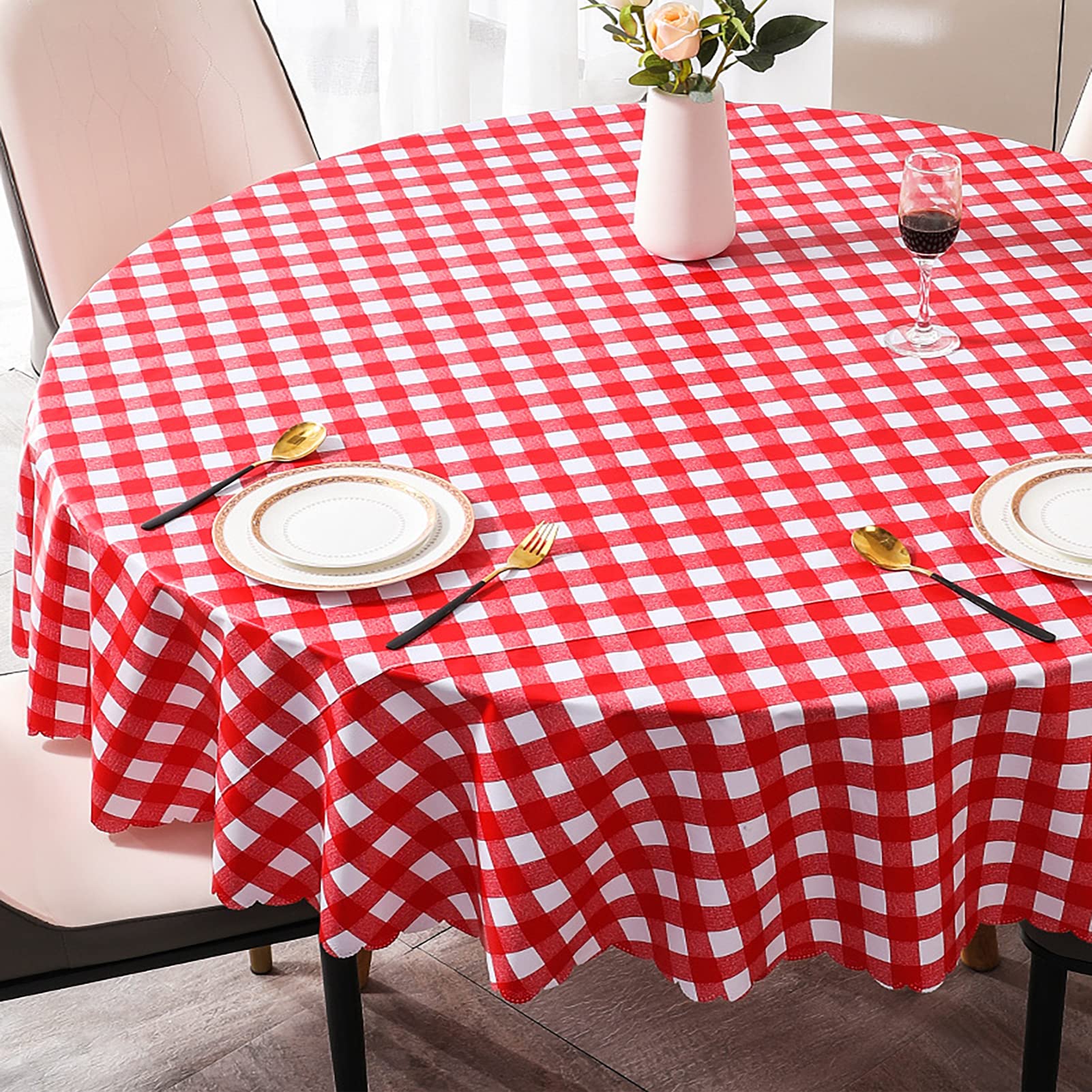 Nappe ronde imperméable en PVC de 180 cm, anti-graisse, facile à nettoyer, résistante aux taches, parfaite pour une fête de remise de diplôme, un anniversaire, une célébration sans plis