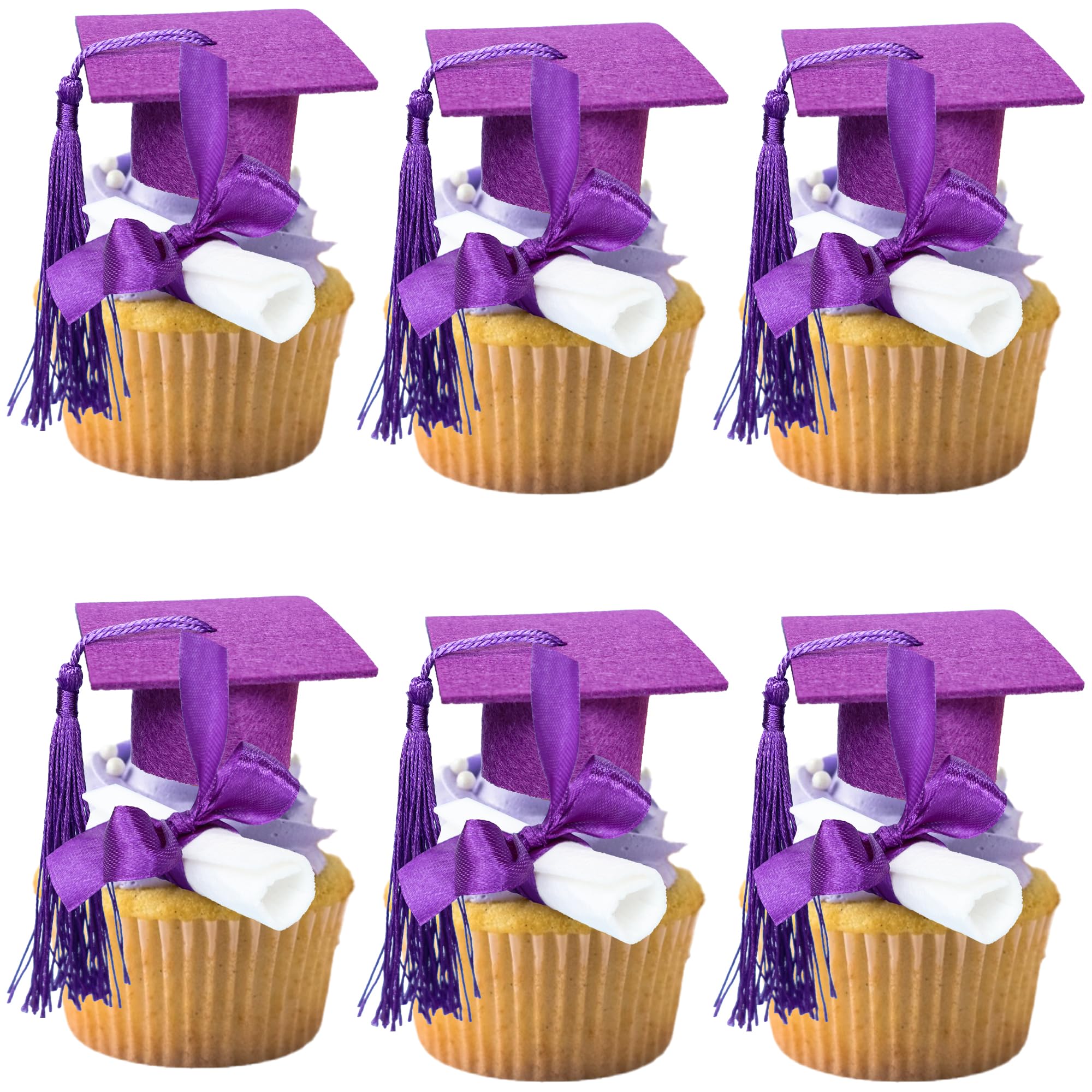 Ephlyn 24 Pack 3D 2026 DIY Graduation Cap Cupcake Toppers and 24Pcs Diploma 2026 Congrats Grad Cupcake Picks with Tassels for School Boys Girls