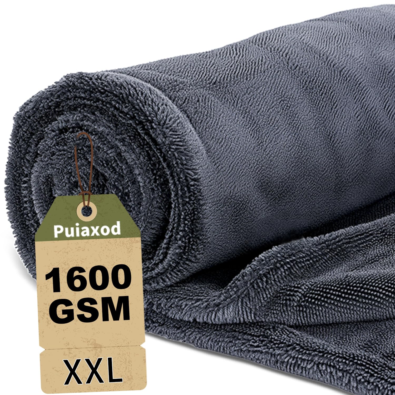 puiaxod 90x60cm Auto Trockentuch XXL, 1600gsm Mikrofasertücher Auto, Microfasertuch Autopflege, Mikrofaser Handtuch Trockentücher für Autopflege und Motorrad, Fusselfreies, Kratzerfrei (Grau)