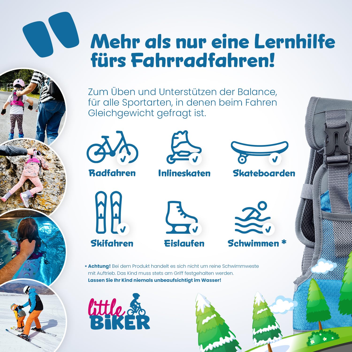 Fahrradlernweste | Fahrradlernweste Kinder mit Griff | Die bessere Alternative zu Stützrädern | Natürliches Schulen des Gleichgewichts | Für Kinderfahrräder ohne Stützräder