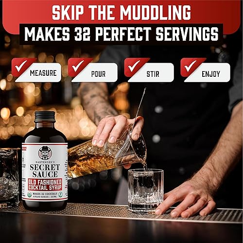 Miniatura 6 de Bartender's Secret Sauce Old Fashioned Mix  Hace 64 cócteles  Jarabe hecho a mano a la antigua con amargo, naranja, cereza, azúcar de caña orgánica,
