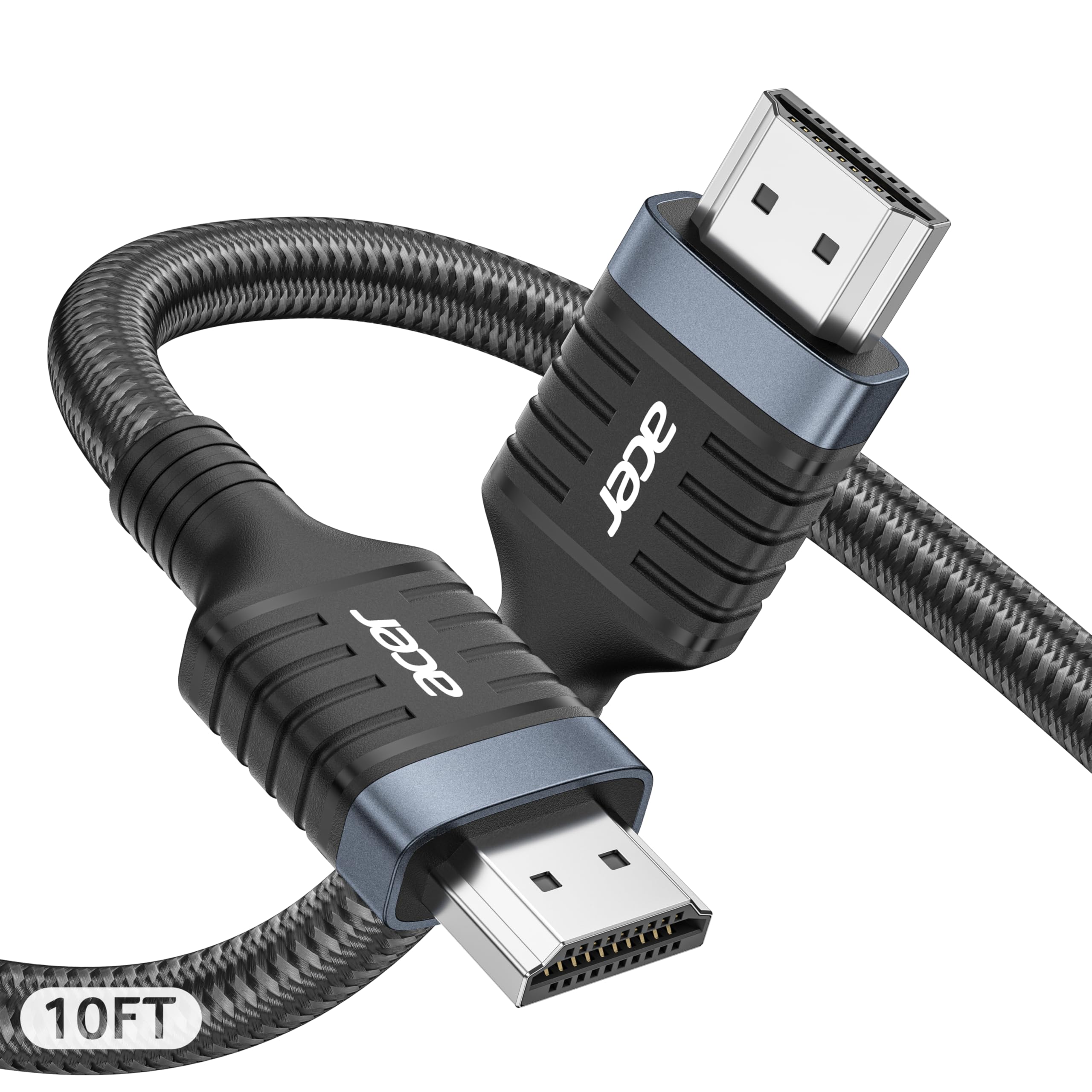 acer 8K HDMI 2.1 Cable 10FT, 48Gbps Ultra High-Speed Braided Cord Supports 8K@60Hz, 4K@120Hz, HDR10+/HDCP 2.2 & ARC/eARC, Certified HDMI Cable