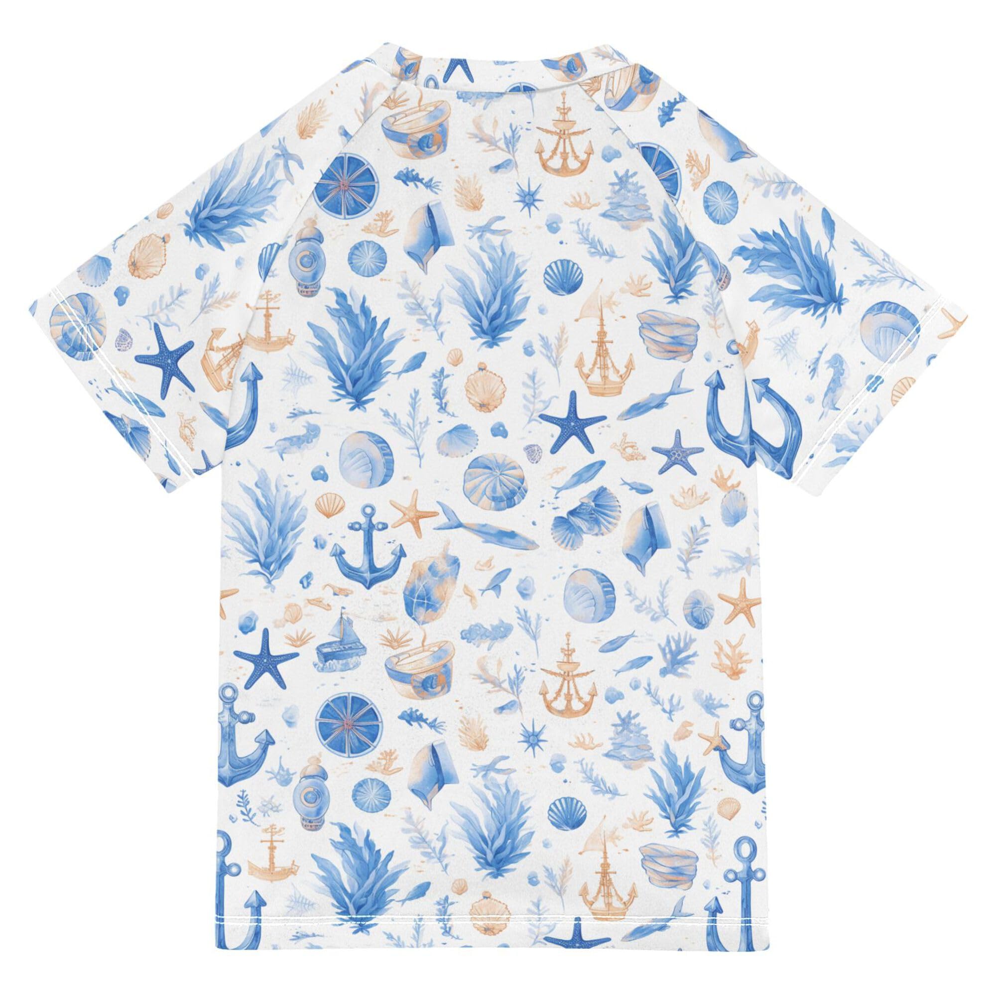 Blue Sea Anchors Bathing Suit Kids Sun Protection Beach Tops Swimwear Beach Tops 3T