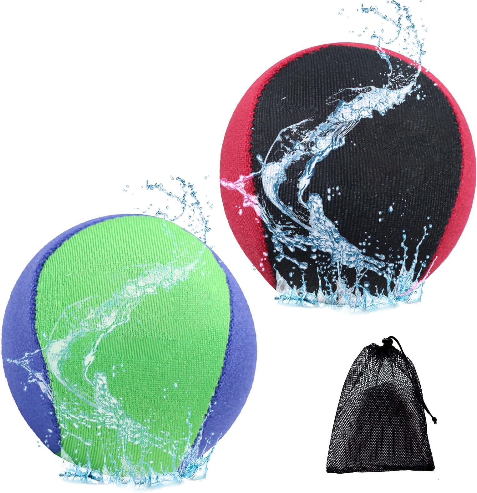 2 Pack Water Bouncing Ball with Net Storage Bag, Soft Quick Drying Water Skipping Balls Funny Pool Skimming Balls Beach Toys Bounce Water Ball for Kids Adults