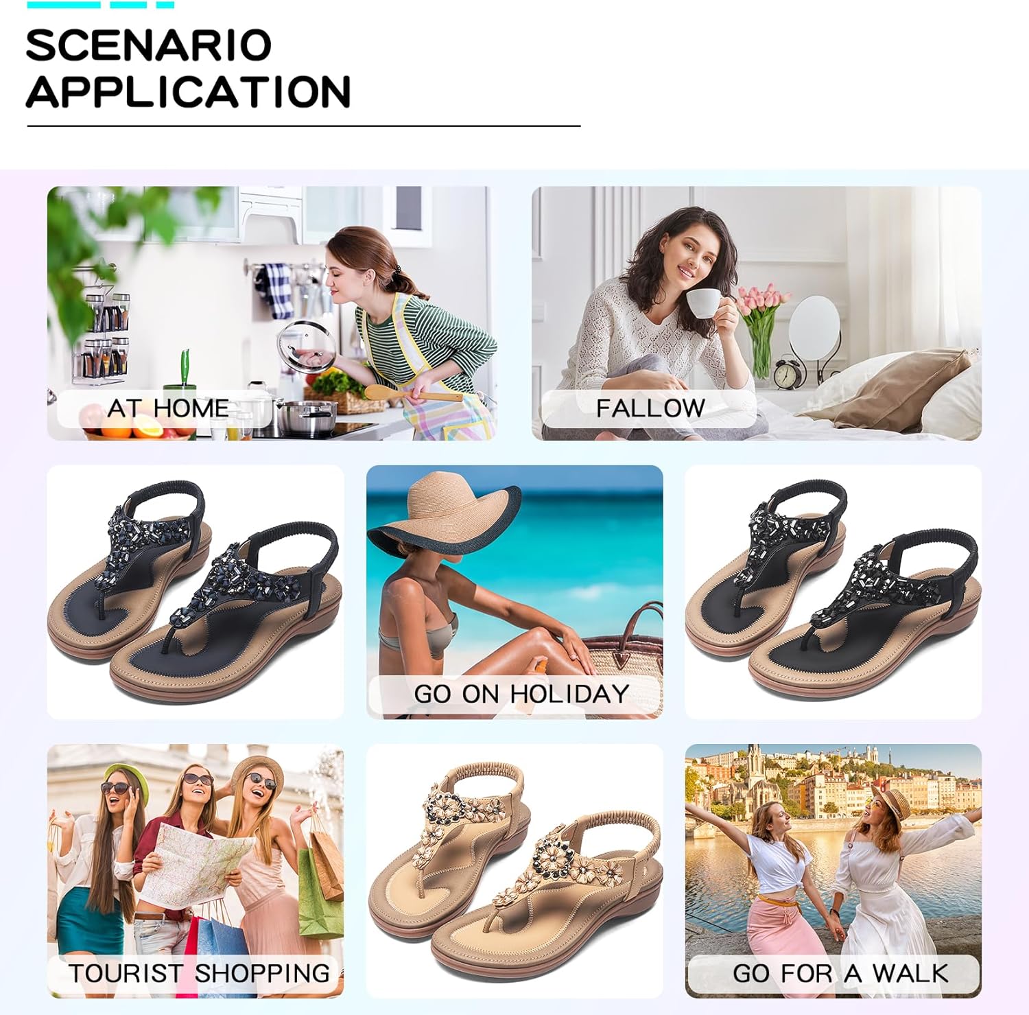 Littleplum Womens T-Strap Sandals Arch Support Casual Ankle Elastic Summer Flat Sandal Dressy Comfort Walking Shoes Flip Flops for Women Elegant Black Size 9 - Image 7