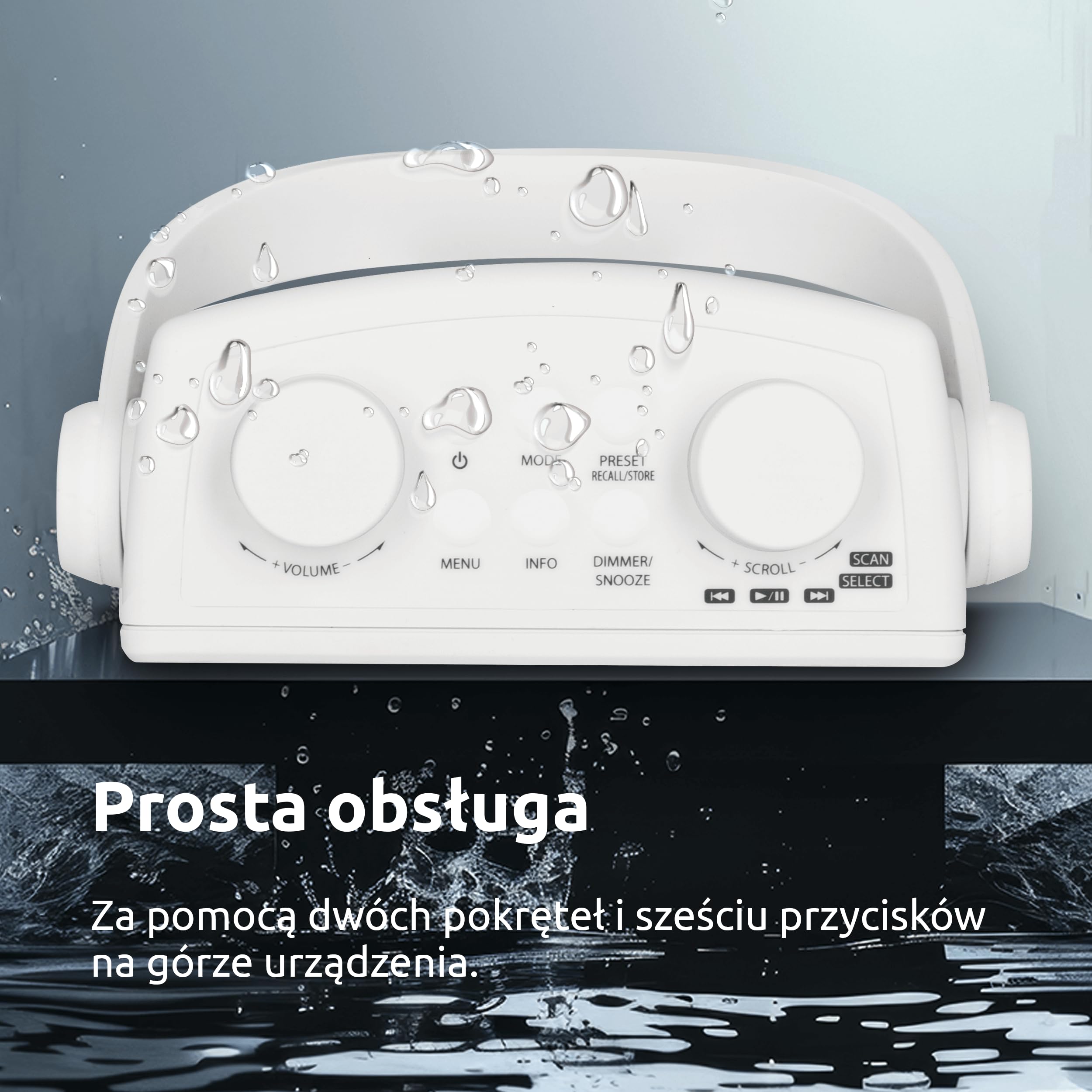 TechniSat DIGITRADIO 30 – wodoodporne radio prysznicowe DAB+ (UKF, radio cyfrowe DAB, zintegrowany akumulator, Bluetooth, wodoodporność IPX5, budzik, pamięć ulubionych, gniazdo słuchawkowe)