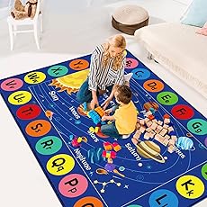 Outer Space Rugs Small Size Universe Solar System Planet Theme Carpets Kids Rugs for Playroom Educational Learning Area Rug for Living Room Bedroom Indoor Crystal Polyester Floor Sofa Mats, 2'×3'