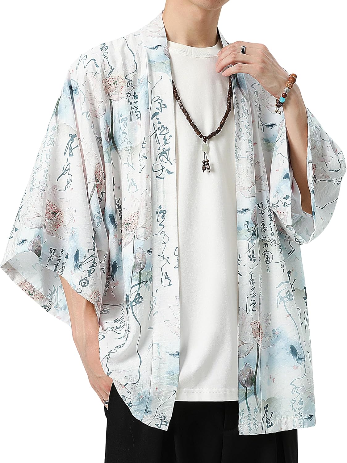 PRIJOUHE Kimono For Men Japanese Style Kimono Robe Jacket Lightweight Open Front Cardigan Seven Sleeve Yukata Coat - Image 5