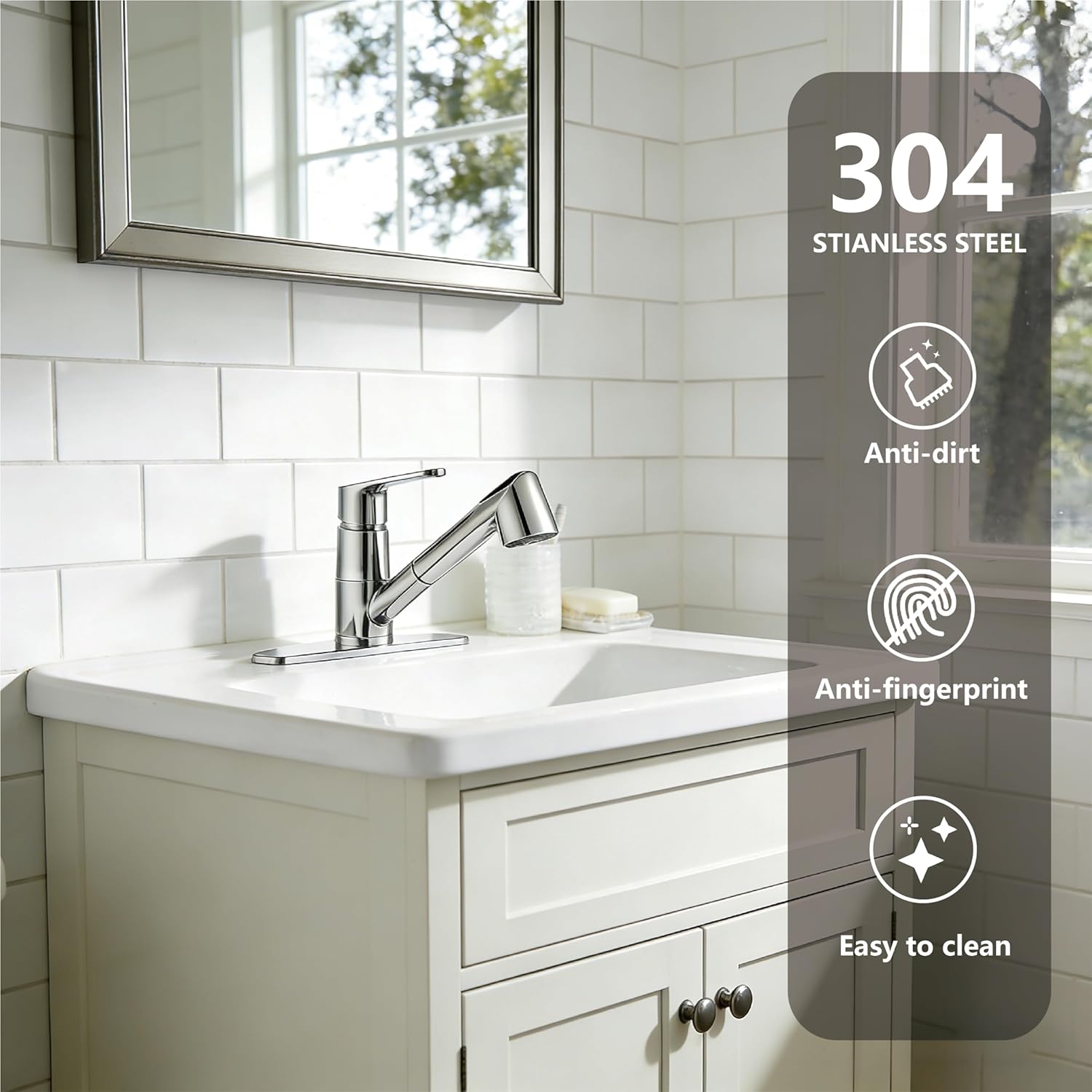 Kitchen Faucet with Pull Down Sprayer, Single Level Stainless Steel Kitchen Sink Faucets, Single Handle Low Arc Chrome Pull Out Kitchen Faucet