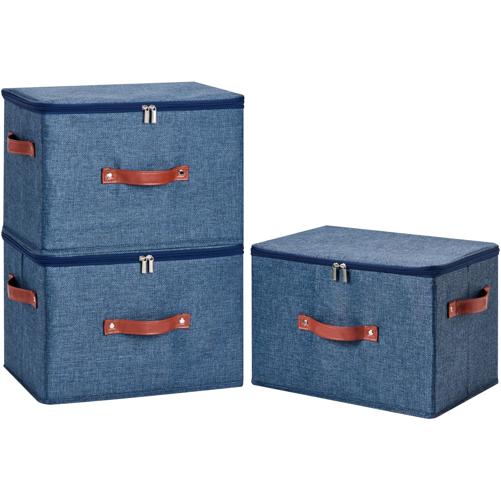 3PCS Storage Bins Boxes with Zippered Lid Decorative Baskets