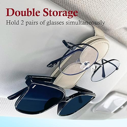 Miniatura 4 de KIWEN Soporte de lentes de sol para visera de automóvil, clip magnético de cuero para lentes de sol para accesorios de visera de sol de automóvil