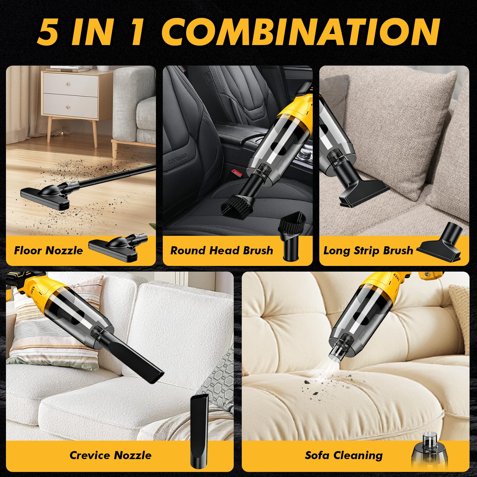 Aspiradora a batería compatible con Dewalt 18 V 20 V, 22000 Pa, aspiradora de mano portátil con 4 boquillas y depósito de polvo de 600 ml, aspiradora multifunción con batería para suelos, alfombras