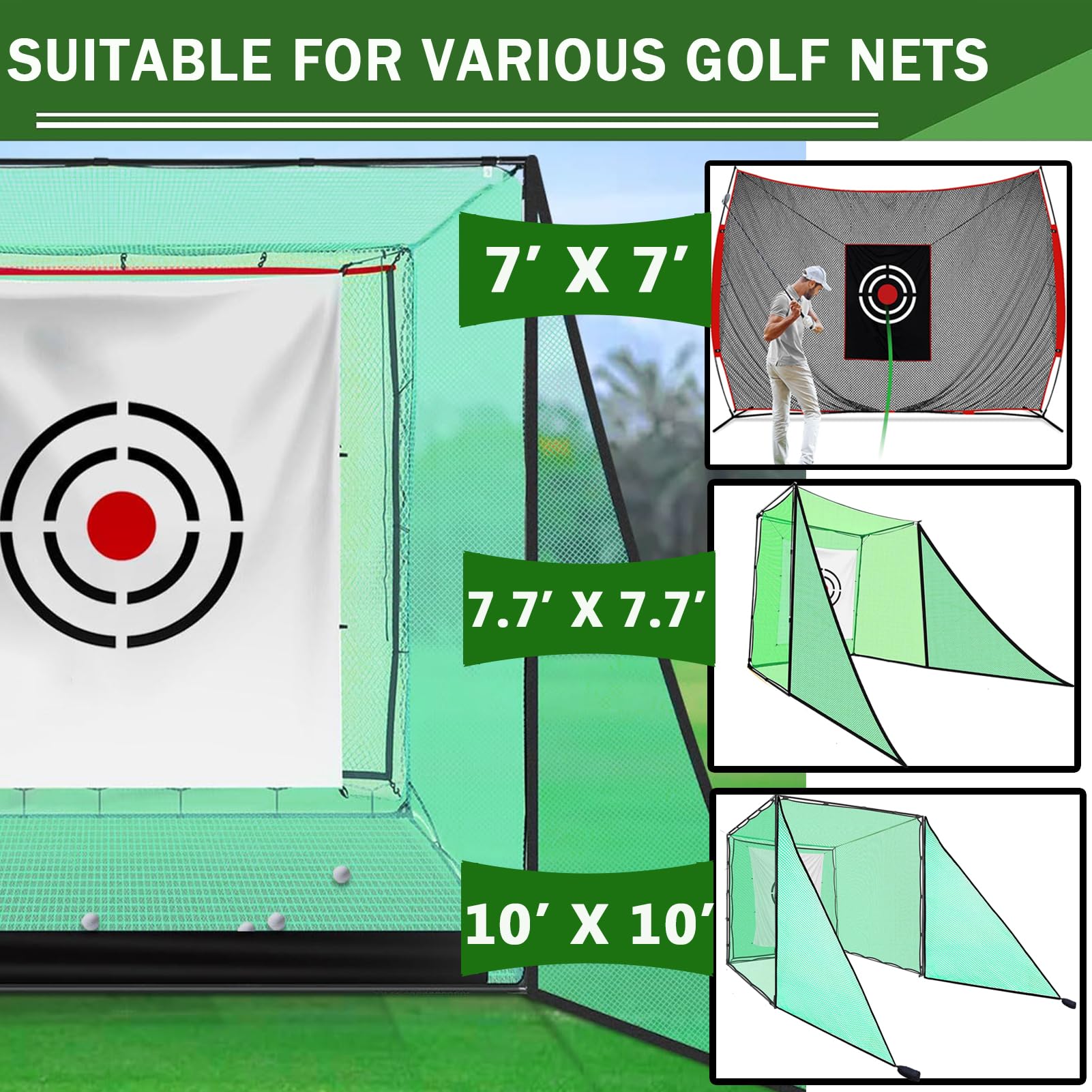 2 x grünes Golf-Seitennetz mit Sandsäcken zum Üben von Schlagnetzen oder Simulator-Aufprallschirm; Schaft-Netz-Barriernetz für Golf-Fahrkäfigrahmen