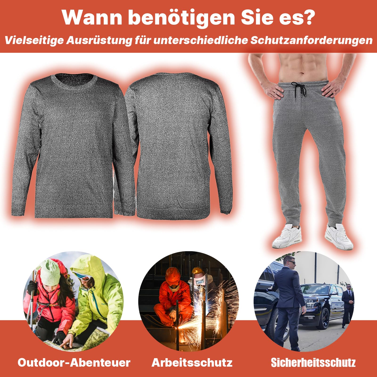 Stichsichere Kleidung(grau),Schutz-T-Shirts der Stufe 5, reißfest,Schnitt- und Stichschutz,Robustes Für Sicherheitsschutz,tägliches Pendeln,Patrouille im Dienst,Geschäftsreisen