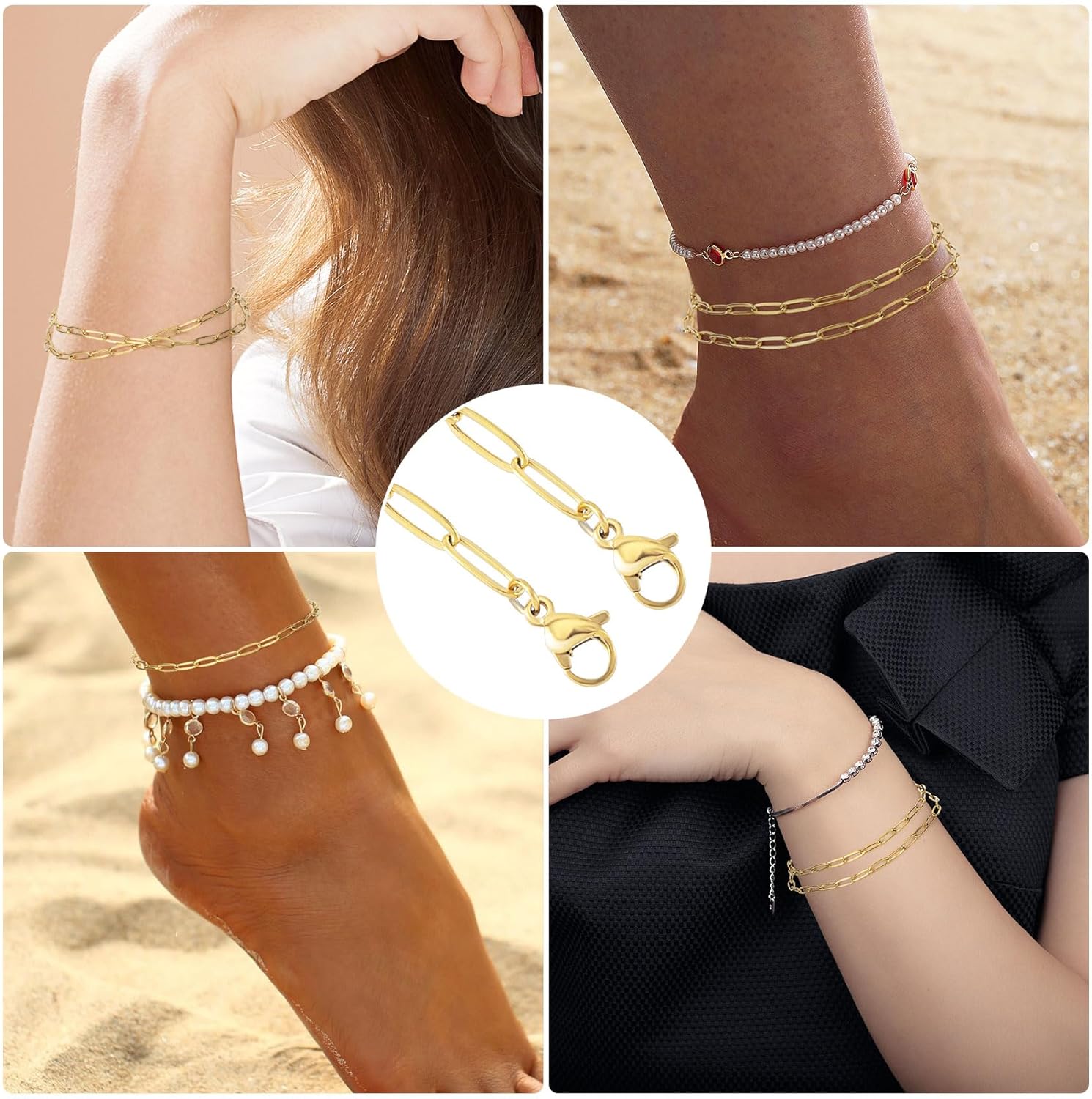 4Pcs Gold Necklace Chains, 15inch 17inch Stainless Steel Paperclip Chain with Lobster Clasps 18K Filled Gold Plated Link Chains Bulk for Women Bracelet Craft Jewelry Making - Image 5