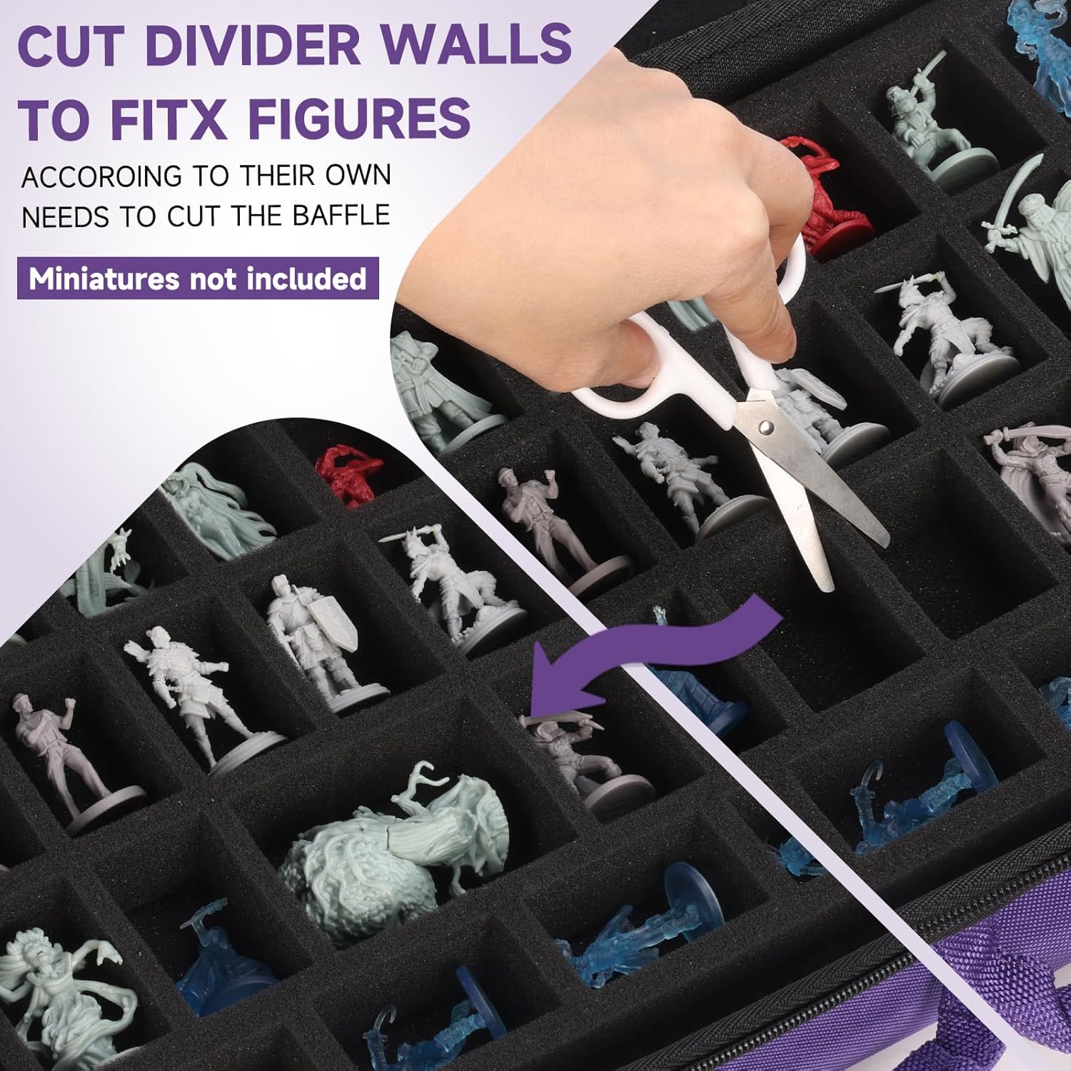 Miniature Figure Storage Case for Wargame, 116 Slot Miniatures Transport Case with 4 Foam Layer, RPG Miniature Carrying Case Compatible with Warhammer 40k and DND Minis (Purple)