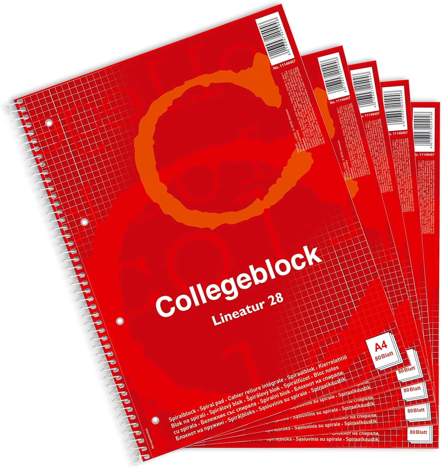 Noname 11149457 Spiral-Bound Notebook A4 Squared 80 Sheets Pack of 5