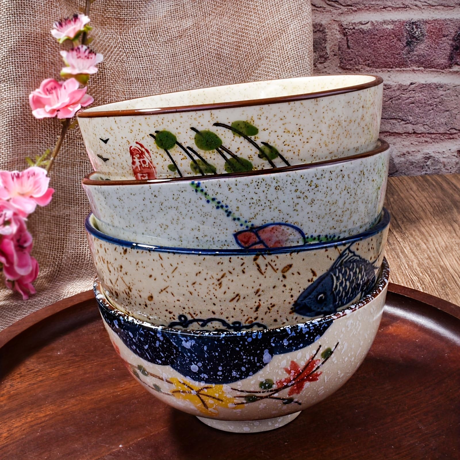 Set di 4 ciotole giapponesi in ceramica per riso, set di ciotole per sushi