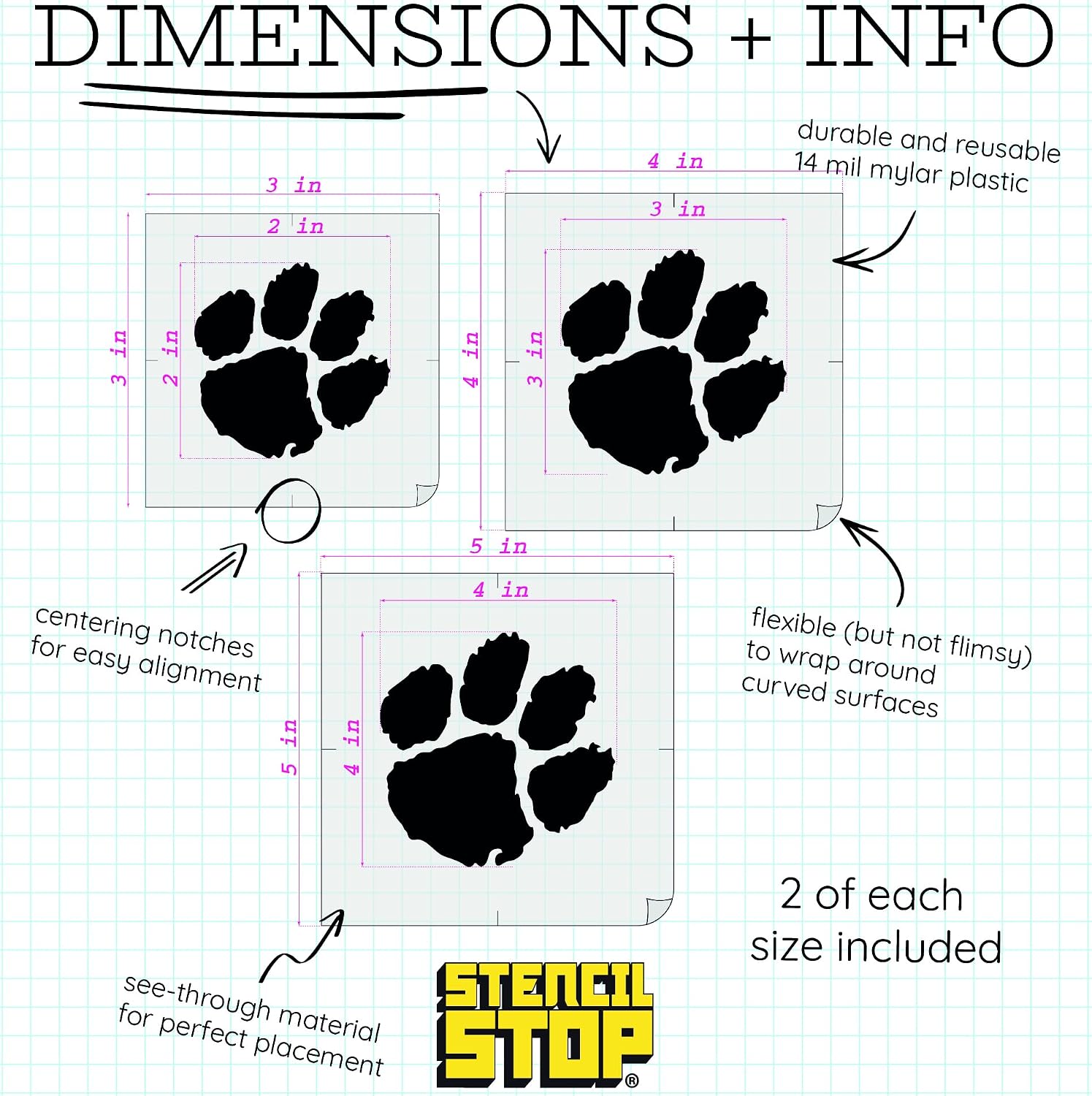 Clemson Tigers Paw Stencil Set – 6 Pack, Two Each in 2, 3, and 4 Inches – Officially Licensed Reusable Stencils for Face Painting, Scrapbooking, and DIY Crafts – Durable Plastic for Art and Home Decor