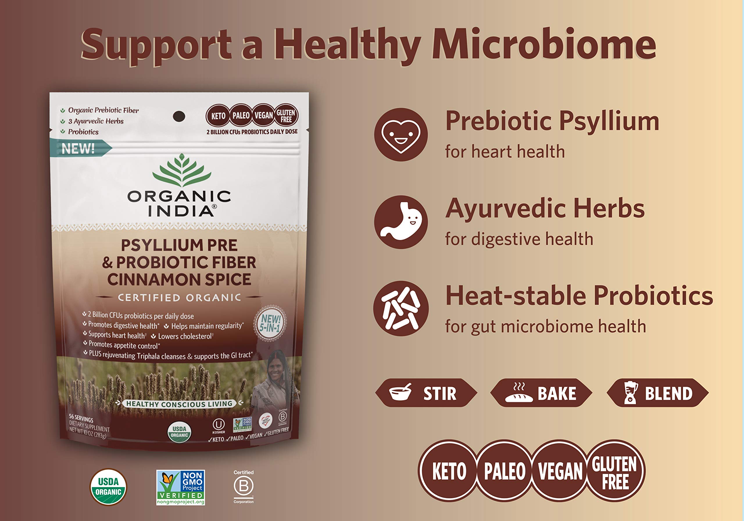 Organic India Psyllium Husk Pre & Probiotic Fiber Psyllium Husk