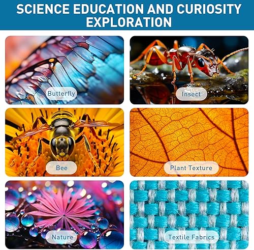 Miniatura 7 de HDAJY Mini microscopio, microscopio de bolsillo con luz LED 20x-60x, 8 muestras de diapositivas, microscopio portátil para niños, azul