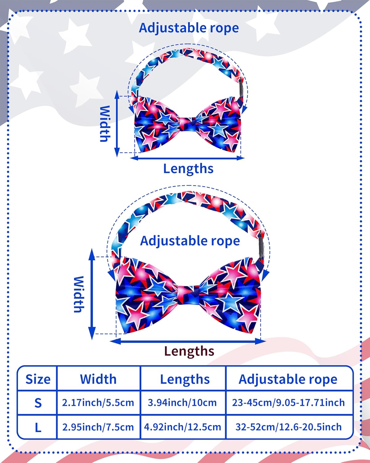 PET SHOW 60 Pack 4th of July Small Dog Collar Bow Ties and Neck Ties Bulk Puppy Cats Adjustable US Flag Bowties for Medium Dogs Patriotic Bowknots Holiday Party Ties Pet Grooming Accessories