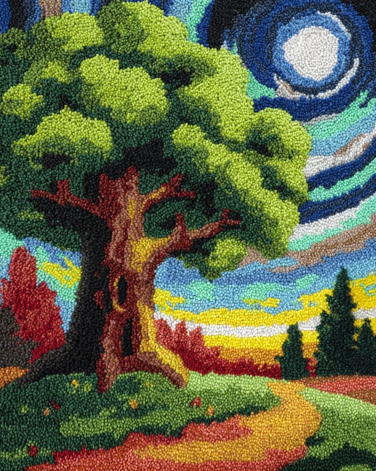 Wallphantom Latch Hook Rug Kits,Cartoon Tree,DIY Crochet Rug Making Kit for Adults Kids,3D Cross Stitch Carpet Embroidery Needlework Crocheting for Home Decor,60x90cm