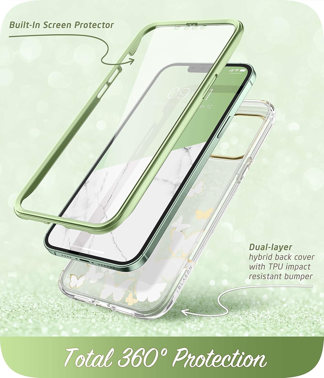 i-Blason Cosmo for iPhone 13 Pro Max Case [Built-in Screen Protector] [Military-Grade Protection] Slim Full-Body Stylish Protective Shockproof Phone Case for iPhone 13 Pro Max (Mintfly)