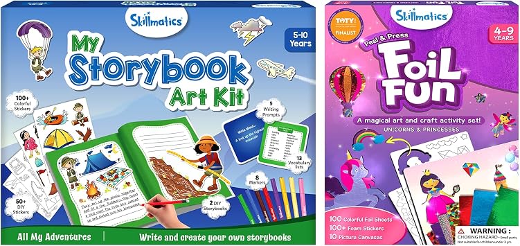 Skillmatics My Storybook Art Kit Adventures & Foil Fun Unicorns & Princesses Bundle, Creative Activity for Boys & Girls, DIY Kit