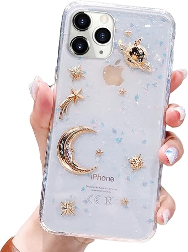 Miniatura 9 de Bonitec Funda para Apple iPhone 11 Pro Max 3D Bling Planet Glitter con Space Sparkle Moon Star Universe Flexible Soft TPU Protección a prueba de