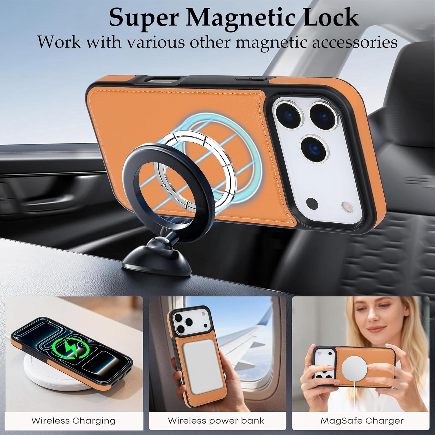 GUERNICA Compatible with Magsafe for iPhone 17 Pro Wallet Case, Magnetic Card Holder, 2 in 1 Detachable Kickstand Shockproof Women Men Phone Case for Apple 17 Pro,Brown