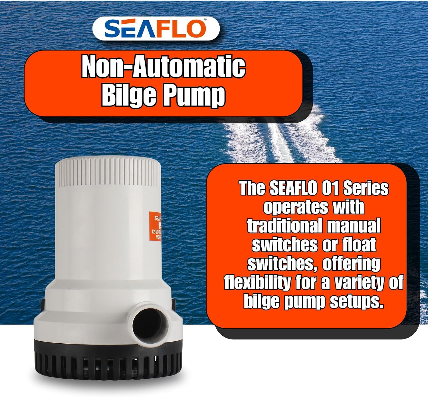 SEAFLO 01 Series 1500GPH Bilge Pump 12V Marine Submersible Pump with Anti-Airlock Protection, 4-Year Warranty | High-Performance Pump for Boats and Marine Applications