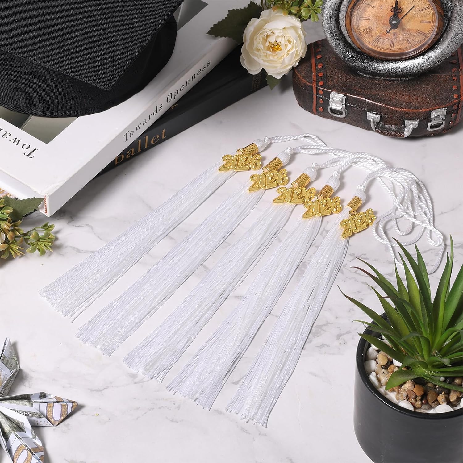 24 pcs 2026 Graduation Tassels, 9 Inch Grad Cap Tassel with Gold Charm for High School College University Graduation Ceremony Decorations (24, White) image 4