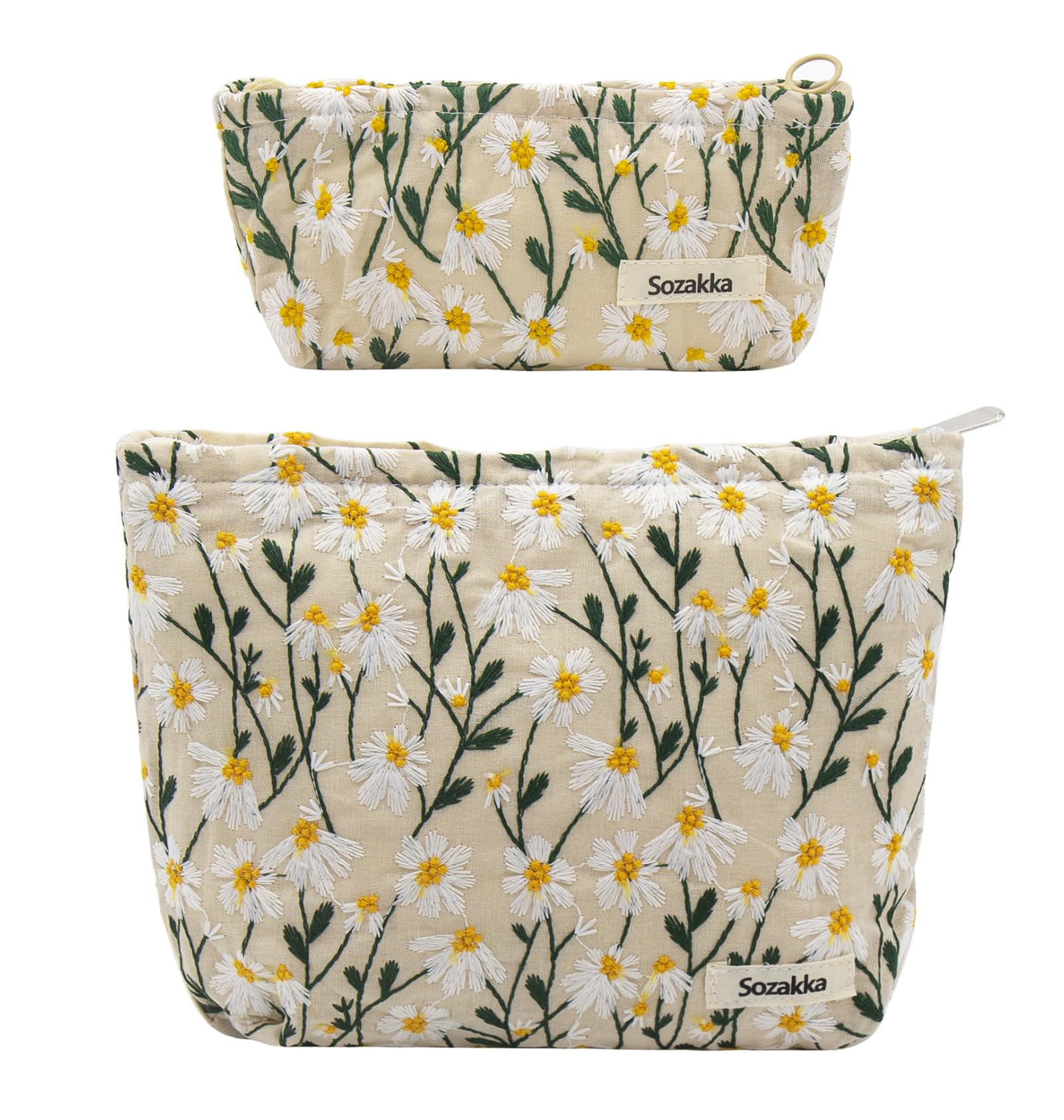 2 Pcs Makeup Bags, Large Cosmetic Bag Travel Toiletry Bag Organizer for Women, Embroidery Craft, Floral Makeup Bag Small Cosmetic Pouch Purse with Zipper Gifts for Girls Teen