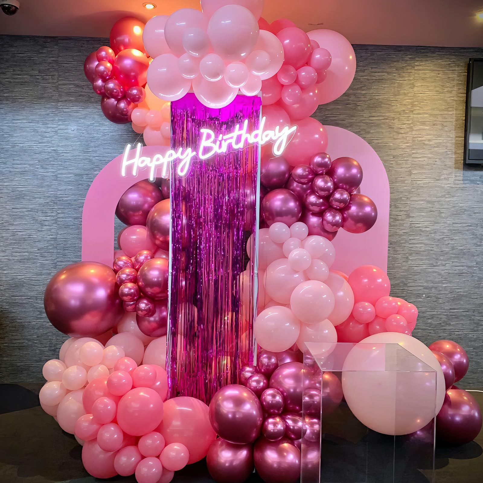 HILAVO Globos de guirnalda rosa, magenta, rosa, metálico, globos para fiestas, globos de látex rosa pastel rosa para niñas y mujeres, cumpleaños, bodas, princesas, baby shower, bayas, fresas
