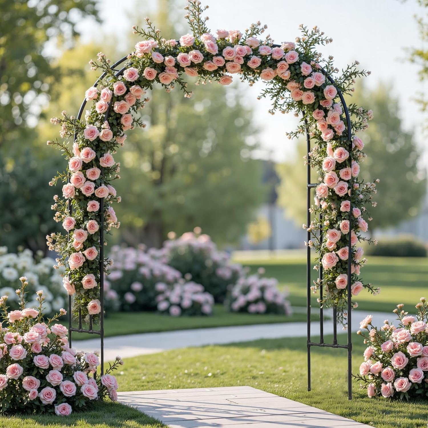 SHANTRA Garden Arch Trellis, 126’’ L x 94.5’’ H Adjustable Garden Arbor Trellis for Climbing Plants Outdoor, Large Wedding Arch for Ceremony, Party, and Lawn Decoration, Black