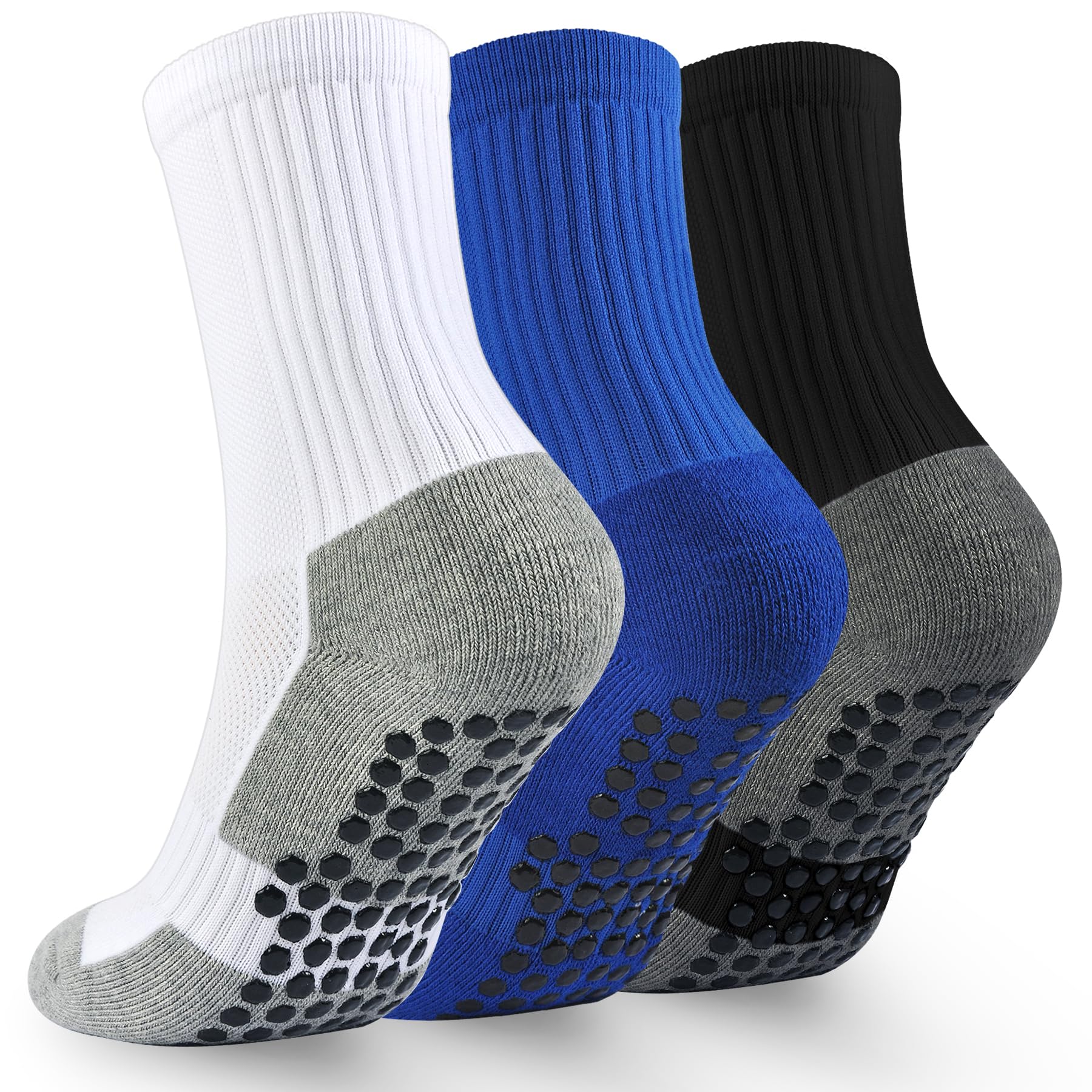 Kids Grip Soccer Socks Boys Basketball Crew Socks Cushioned Athletic Non Slip Socks Girls Running Sport Youth